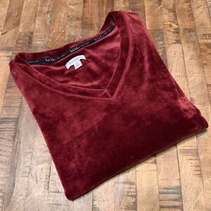 Nicole Miller New York Burgundy Velour V-Neck Long Sleeve Top XL